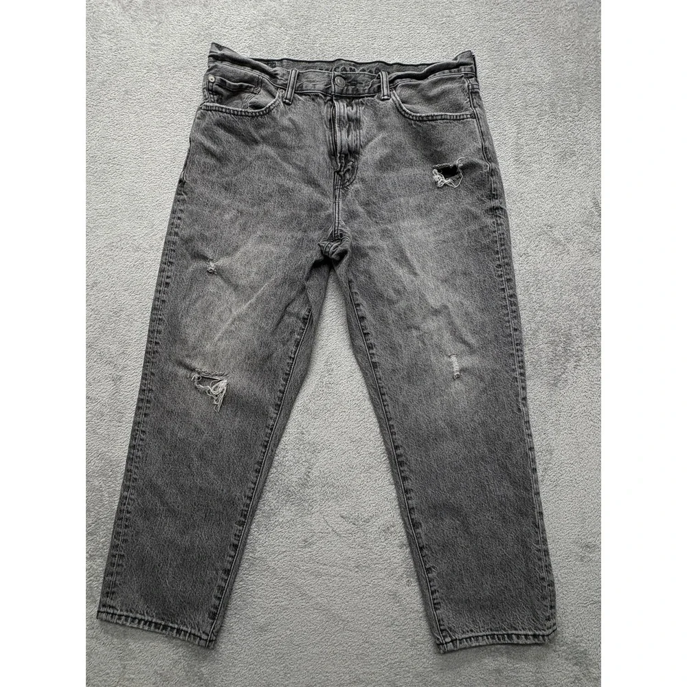 American Eagle Jeans Men Measured 36x26 Black Distressed Relaxed Fit 100% Cotton